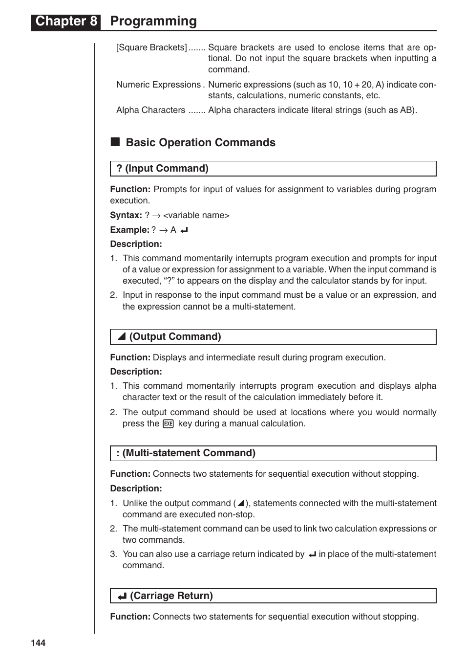 Chapter 8 programming, Kk basic operation commands | Casio fx-7400G PLUS Programming User Manual | Page 20 / 38