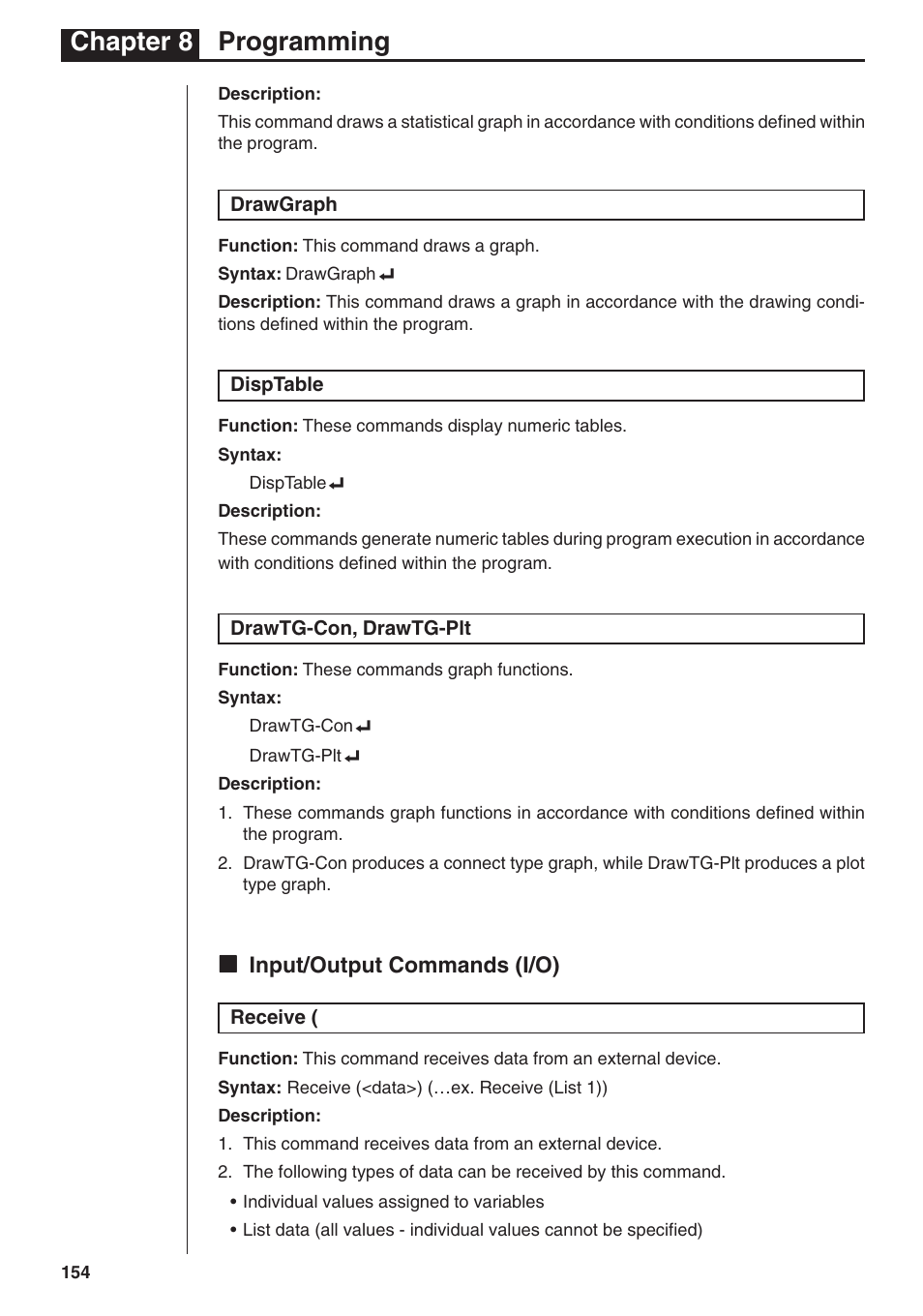 Chapter 8 programming, Kk input/output commands (i/o) | Casio fx-7400G PLUS Programming User Manual | Page 30 / 38