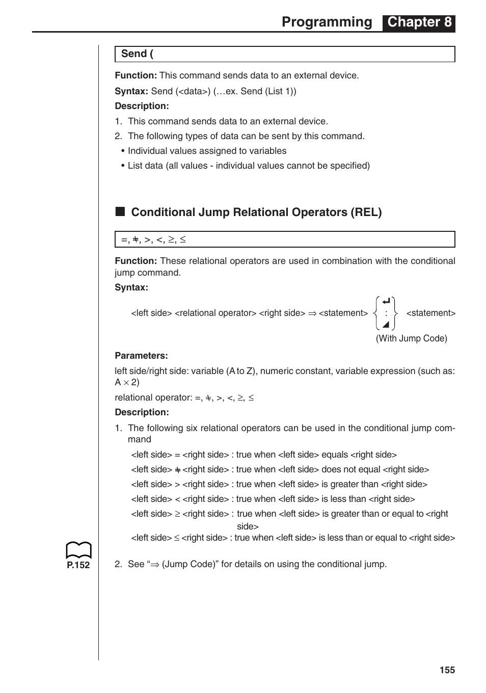 Programming chapter 8, Kk conditional jump relational operators (rel) | Casio fx-7400G PLUS Programming User Manual | Page 31 / 38