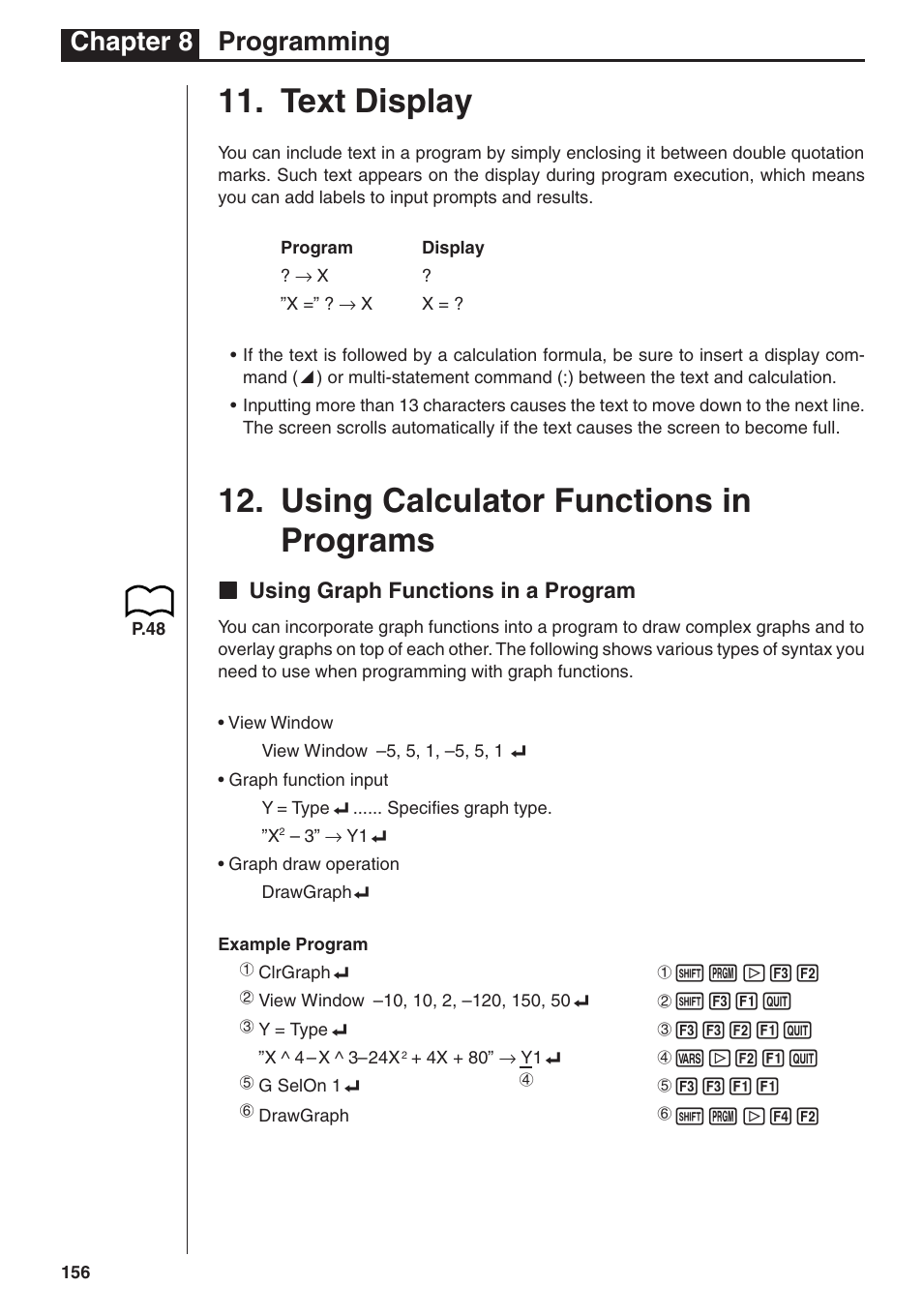 Text display, Using calculator functions in programs, Chapter 8 programming | Kk using graph functions in a program | Casio fx-7400G PLUS Programming User Manual | Page 32 / 38