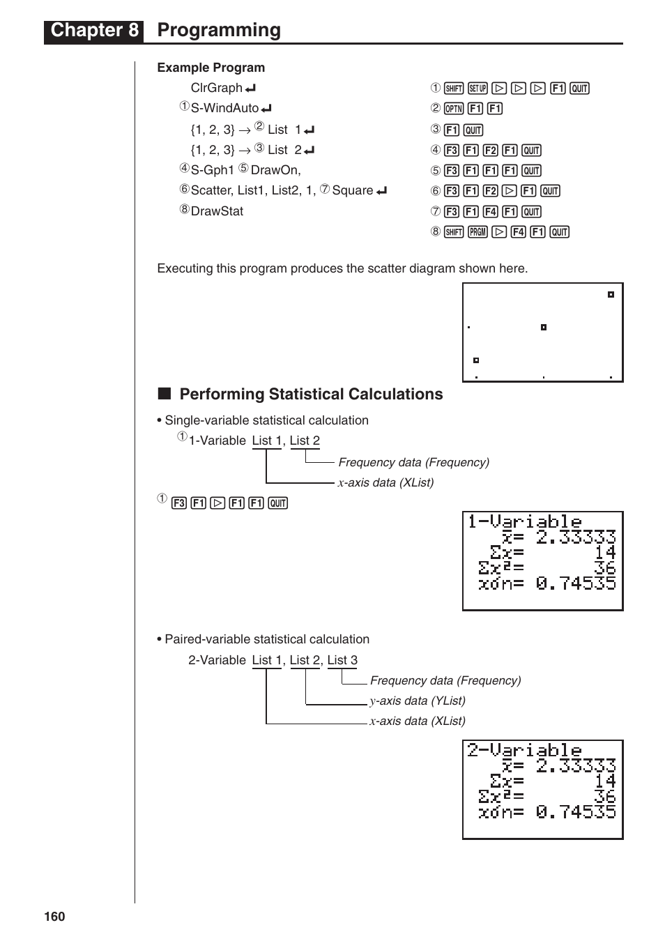 Chapter 8 programming, Kk performing statistical calculations | Casio fx-7400G PLUS Programming User Manual | Page 36 / 38