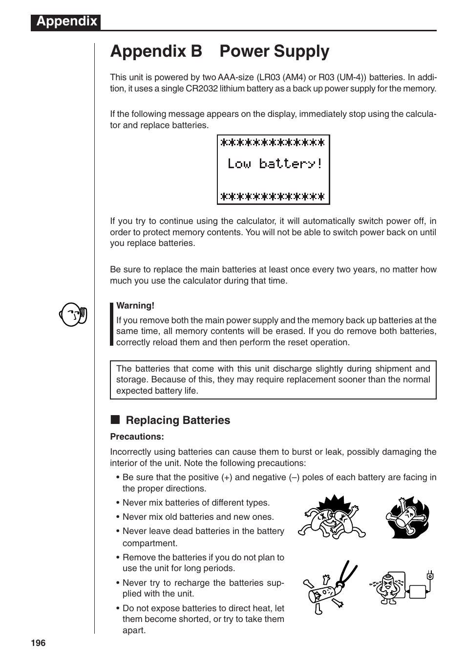 Appendix b power supply, Appendix | Casio fx-7400G PLUS Appendix User Manual | Page 4 / 14