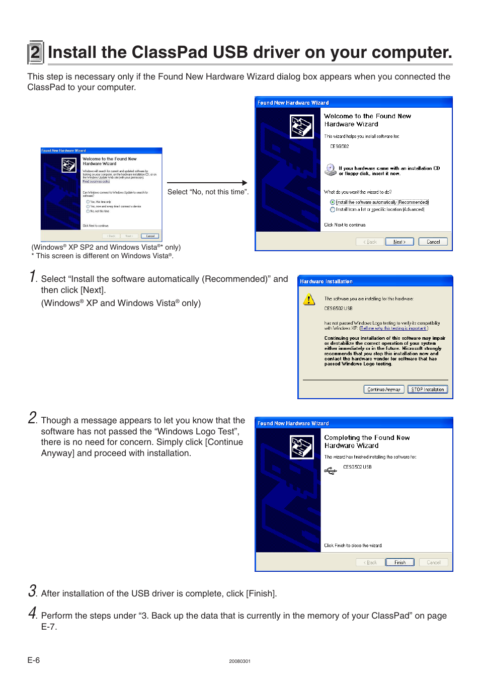 2 install the classpad usb driver on your computer | Casio ClassPad 330 V.3.04 OS Update User Manual | Page 7 / 15