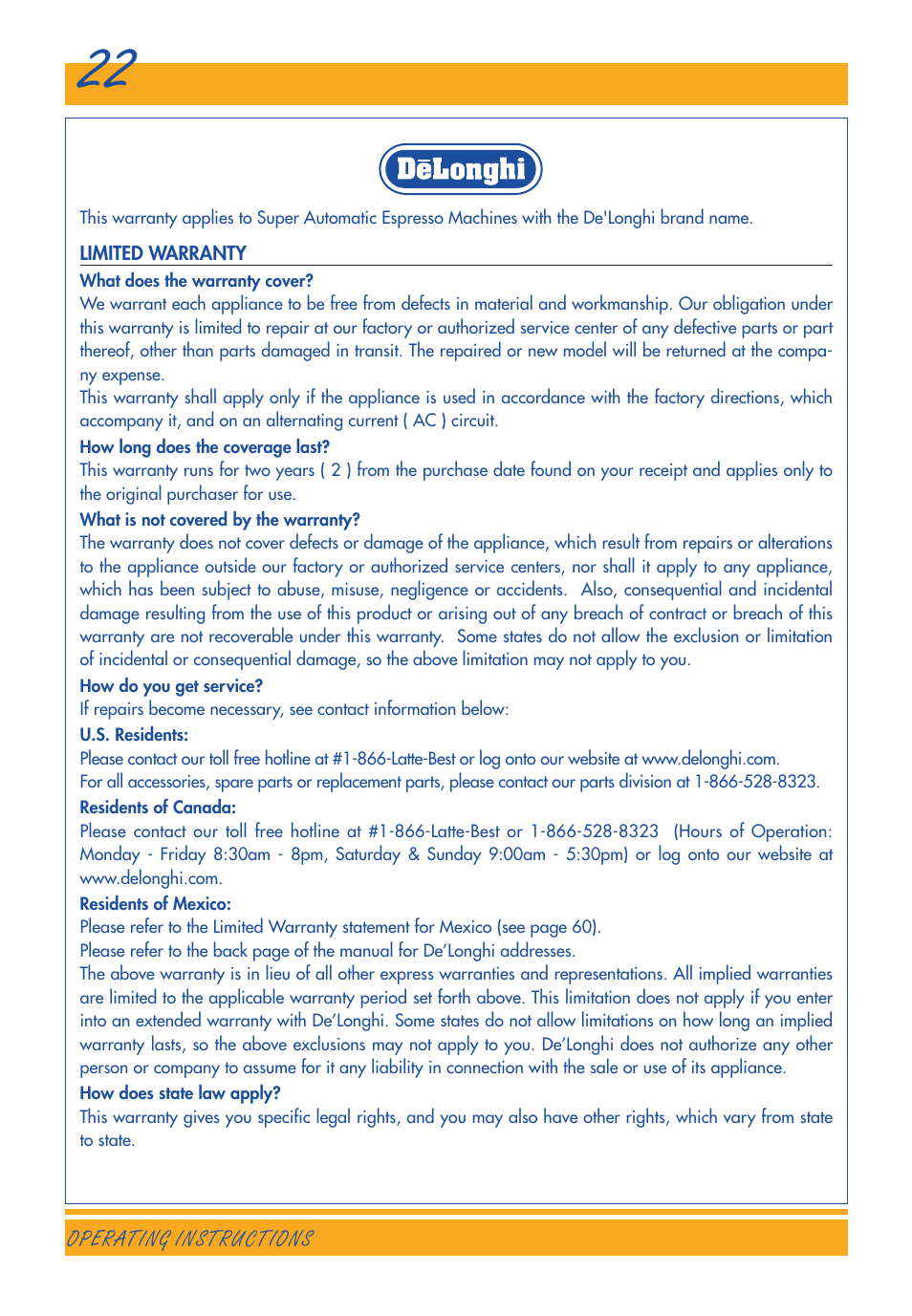 DeLonghi 3300 User Manual | Page 22 / 22