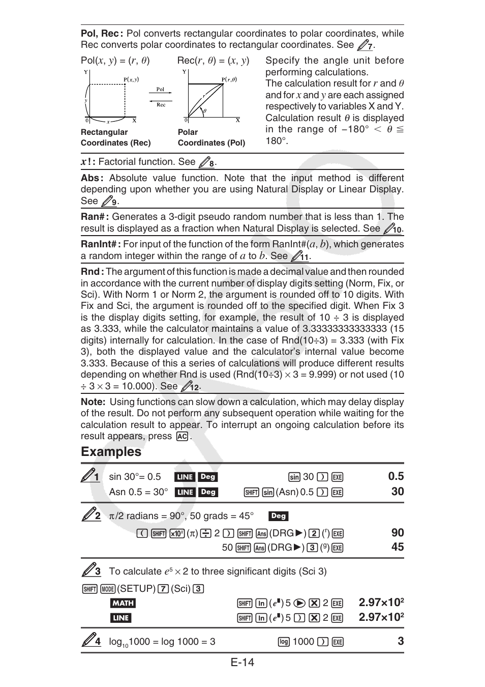 Examples, E-14, 97ч10 | Casio fx-92B Collège 2D+ User Manual | Page 15 / 31