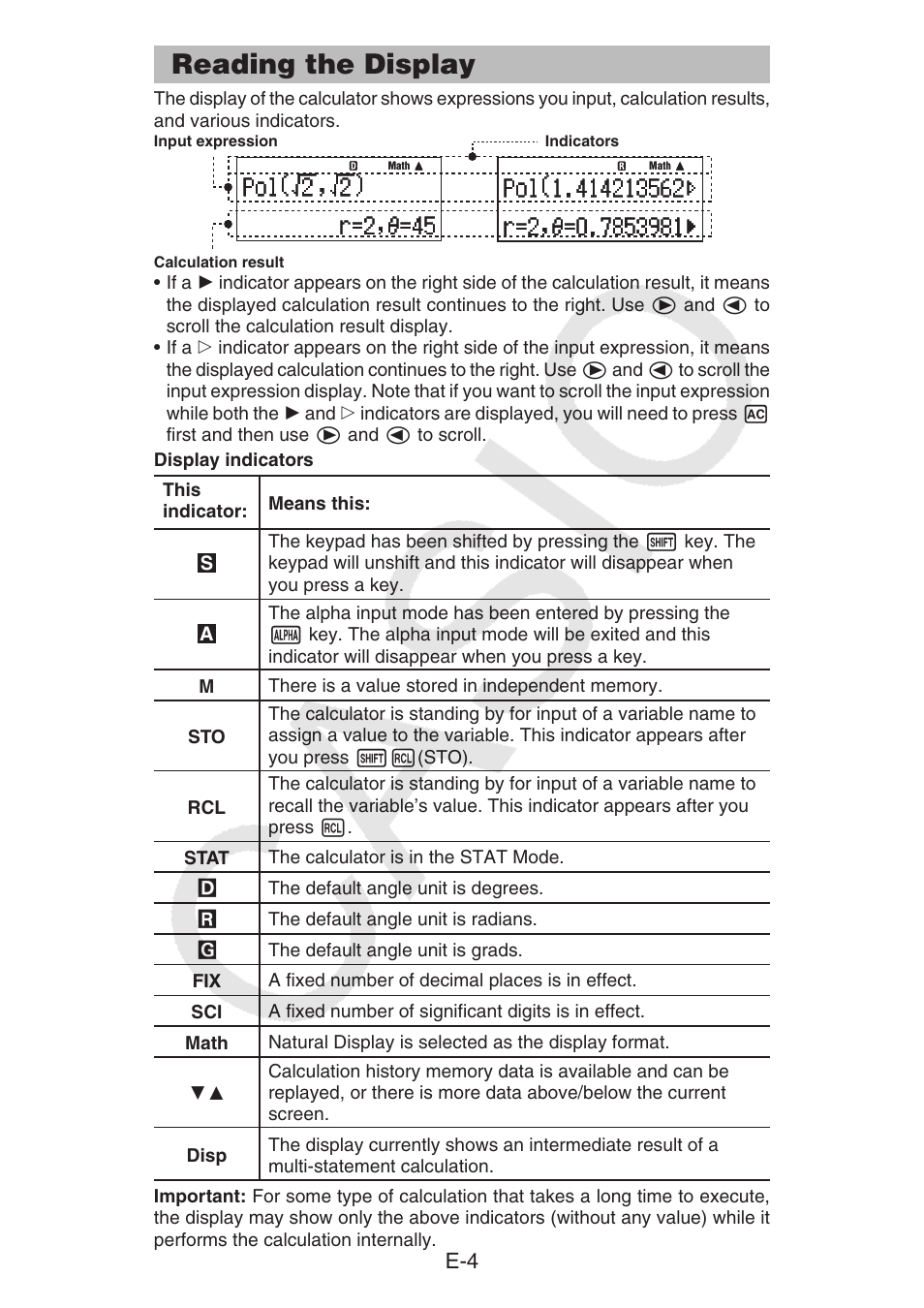 Reading the display | Casio fx-92B Collège 2D+ User Manual | Page 5 / 31