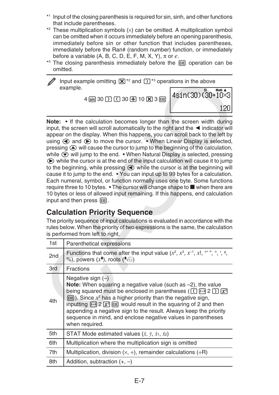 Calculation priority sequence | Casio fx-92B Collège 2D+ User Manual | Page 8 / 31