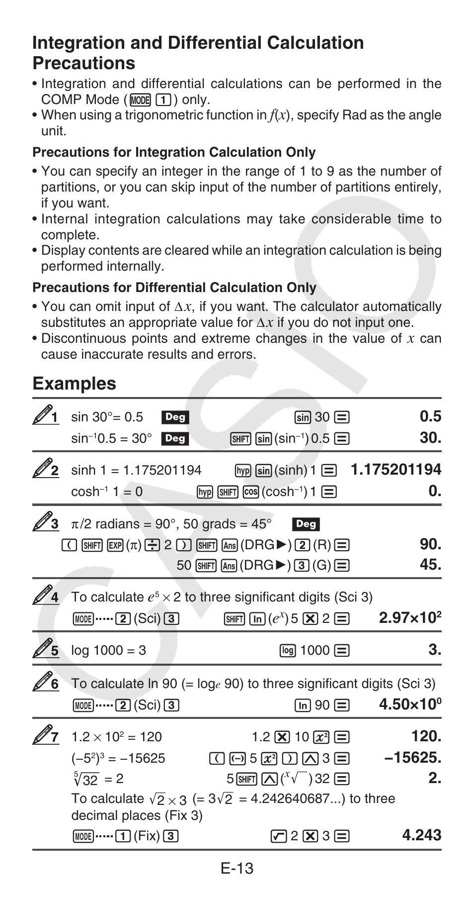 Examples, E-13, 50ч10 | Casio FX-100MS User Manual | Page 14 / 39