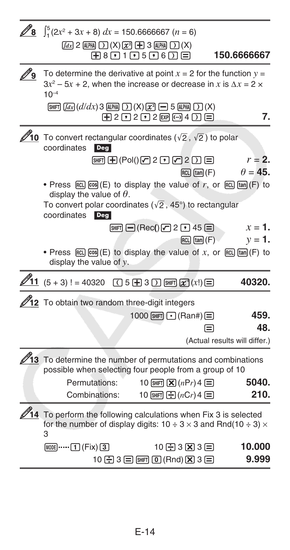 E-14, D/dx | Casio FX-100MS User Manual | Page 15 / 39