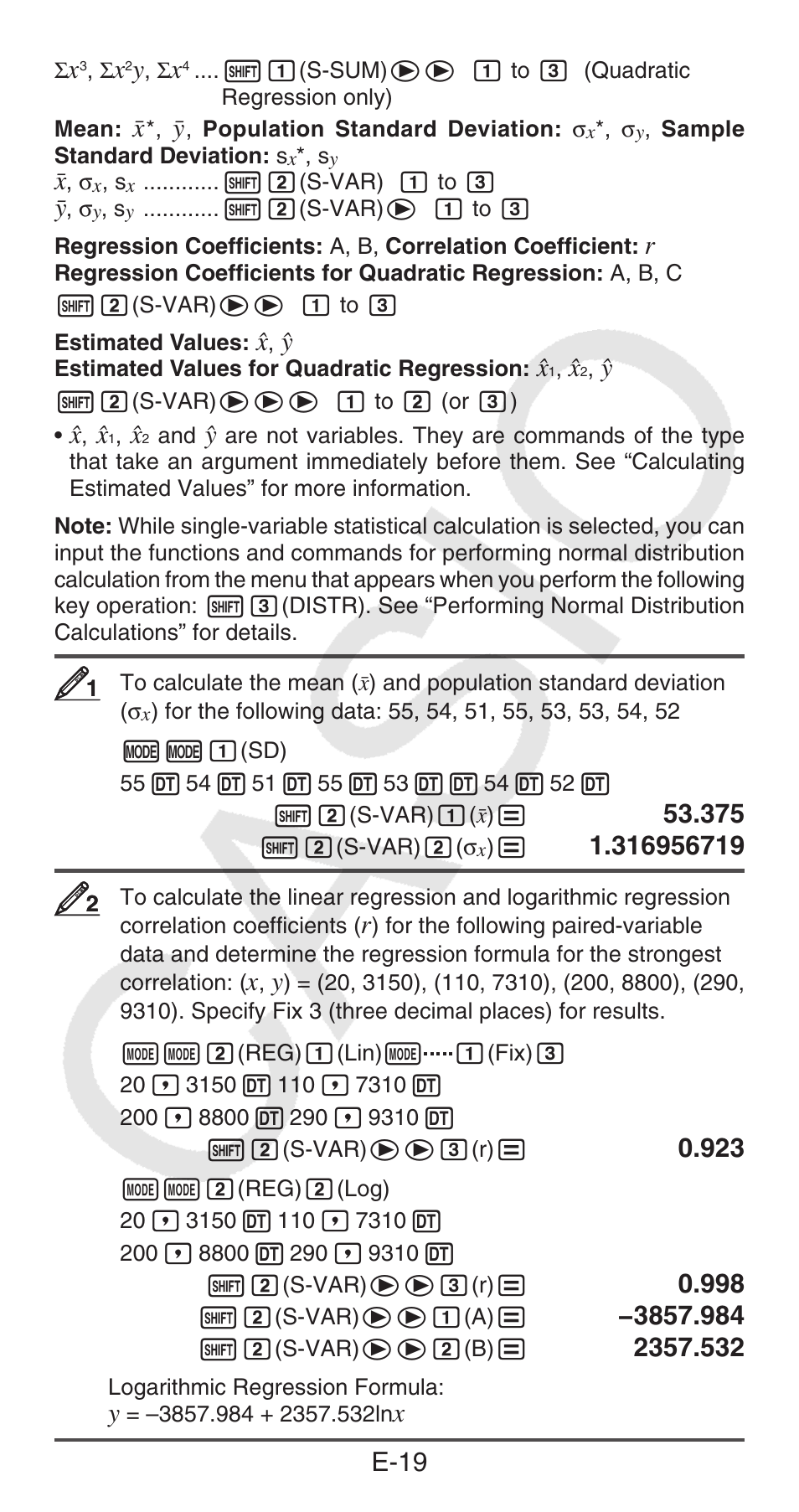 E-19 | Casio FX-100MS User Manual | Page 20 / 39