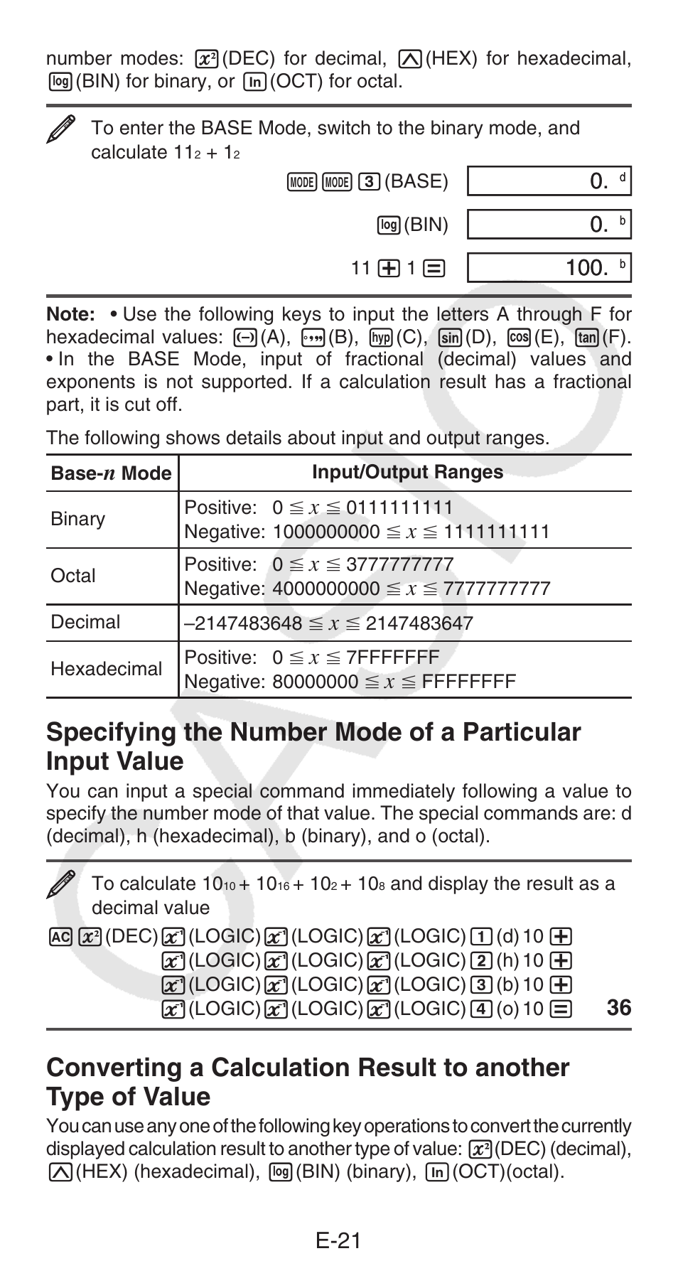 E-21 | Casio FX-100MS User Manual | Page 22 / 39