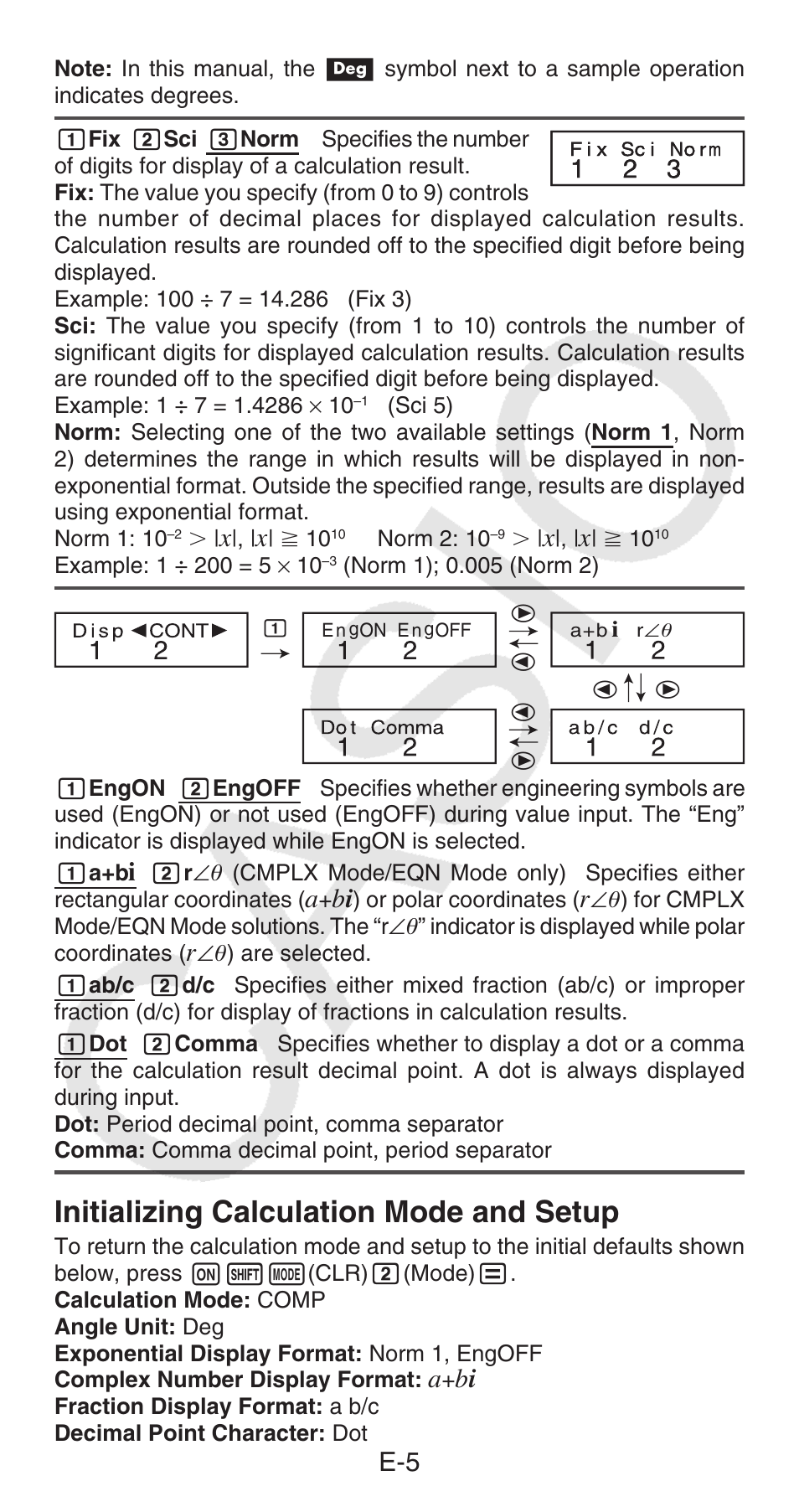 Initializing calculation mode and setup | Casio FX-100MS User Manual | Page 6 / 39