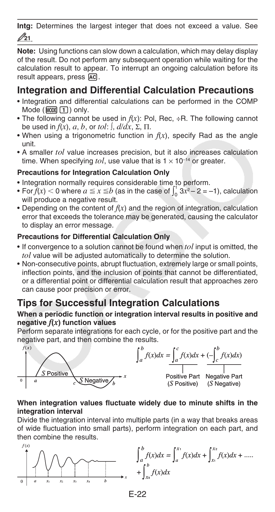 Tips for successful integration calculations, E-22, D/dx | Casio fx-115ES PLUS User Manual | Page 23 / 59