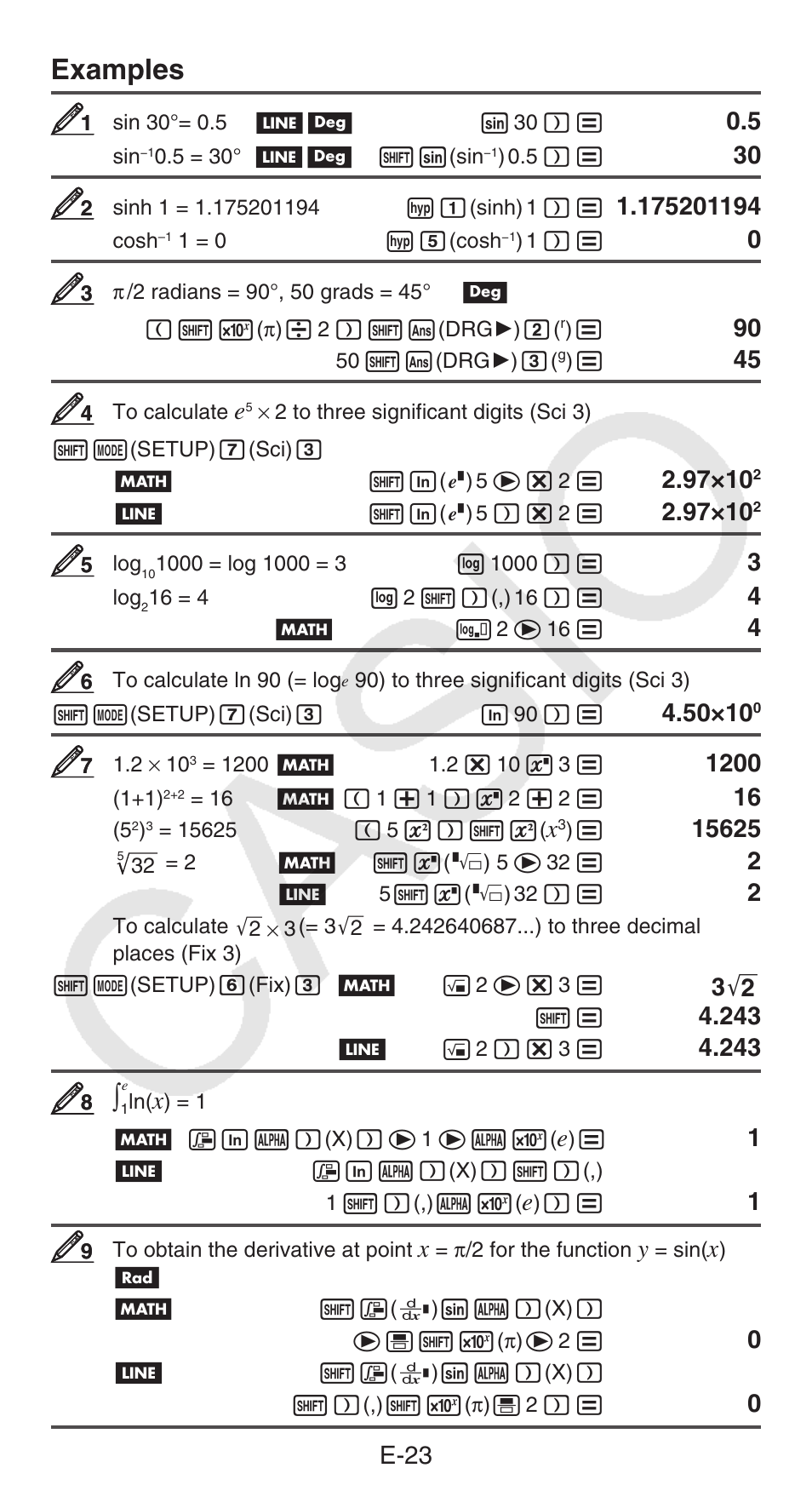 Examples, E-23, 50ч10 | Casio fx-115ES PLUS User Manual | Page 24 / 59