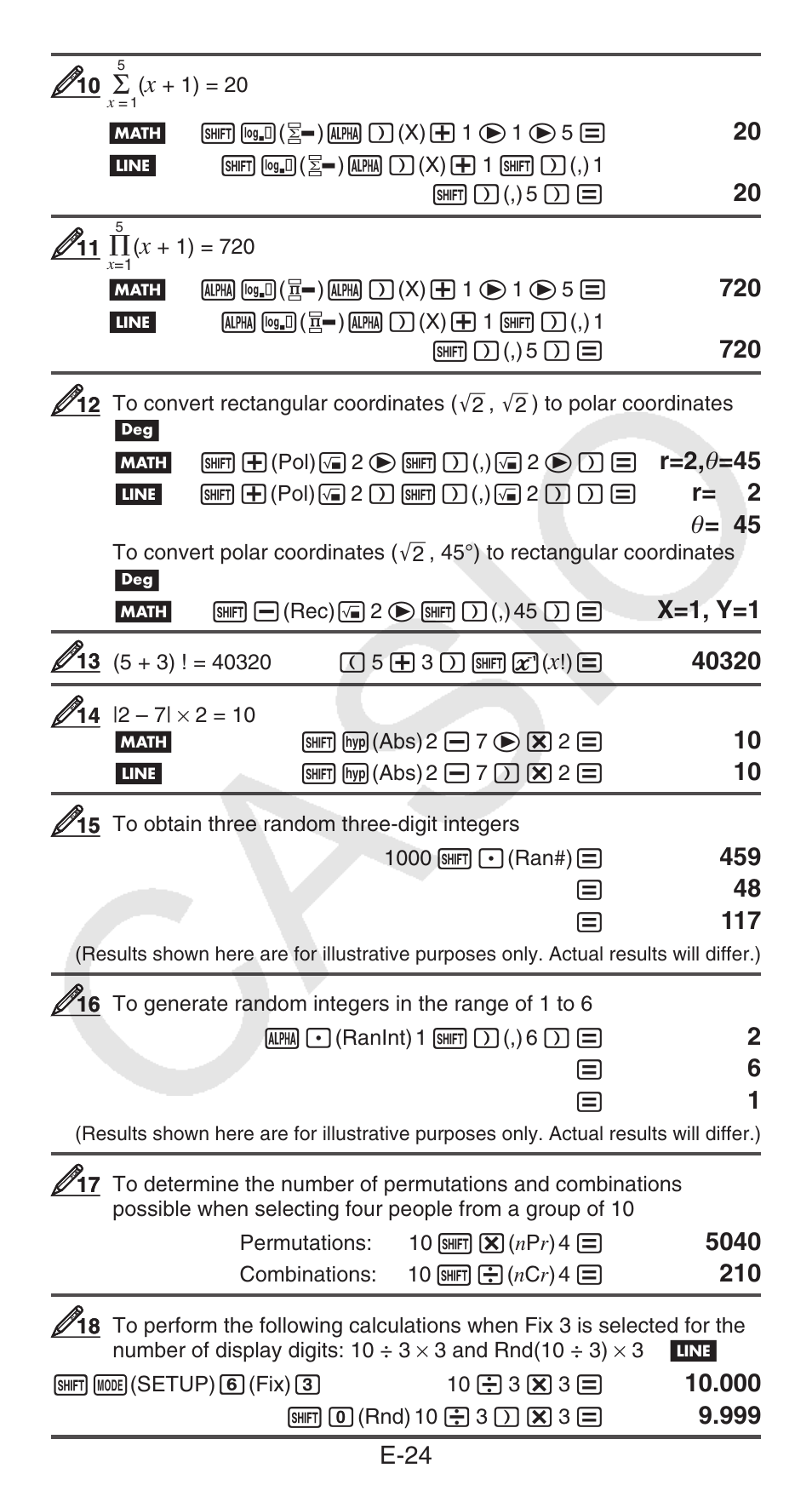 E-24, R=2,  =45, R= 2  = 45 | X=1, y=1 | Casio fx-115ES PLUS User Manual | Page 25 / 59