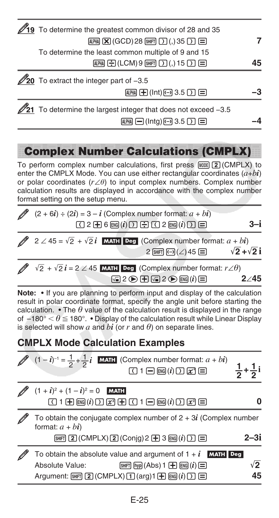 Complex number calculations (cmplx), Cmplx mode calculation examples | Casio fx-115ES PLUS User Manual | Page 26 / 59