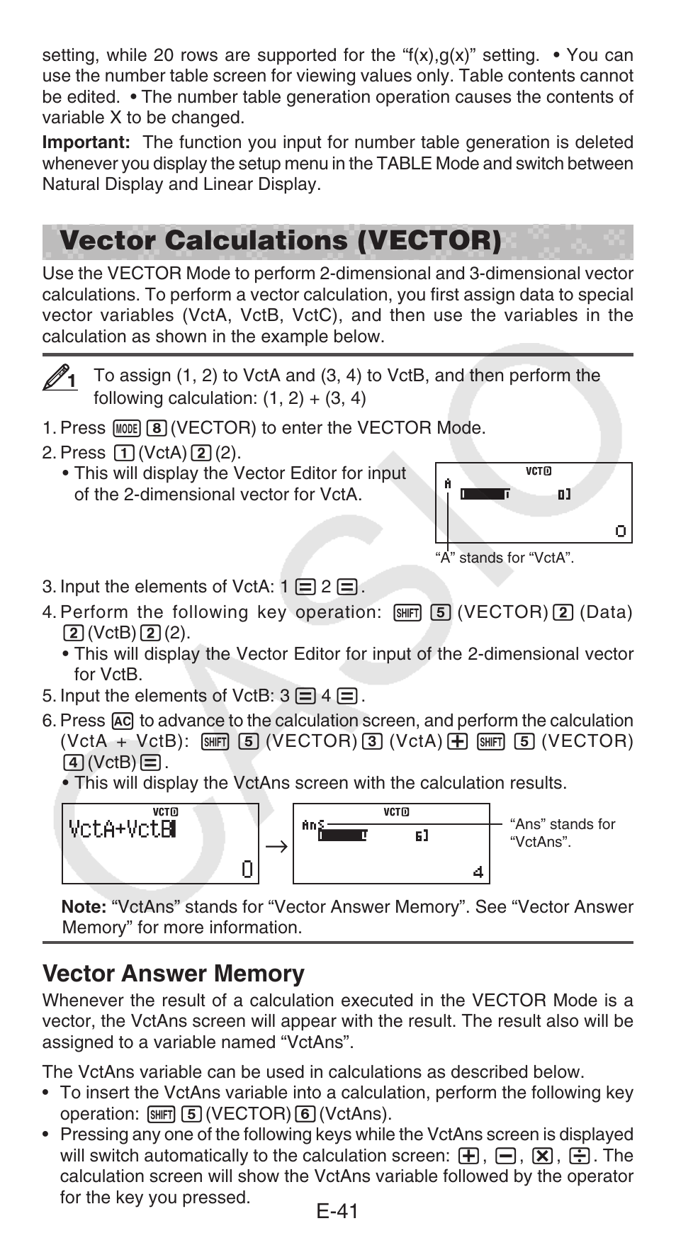 Vector calculations (vector), E-41 | Casio fx-115ES PLUS User Manual | Page 42 / 59