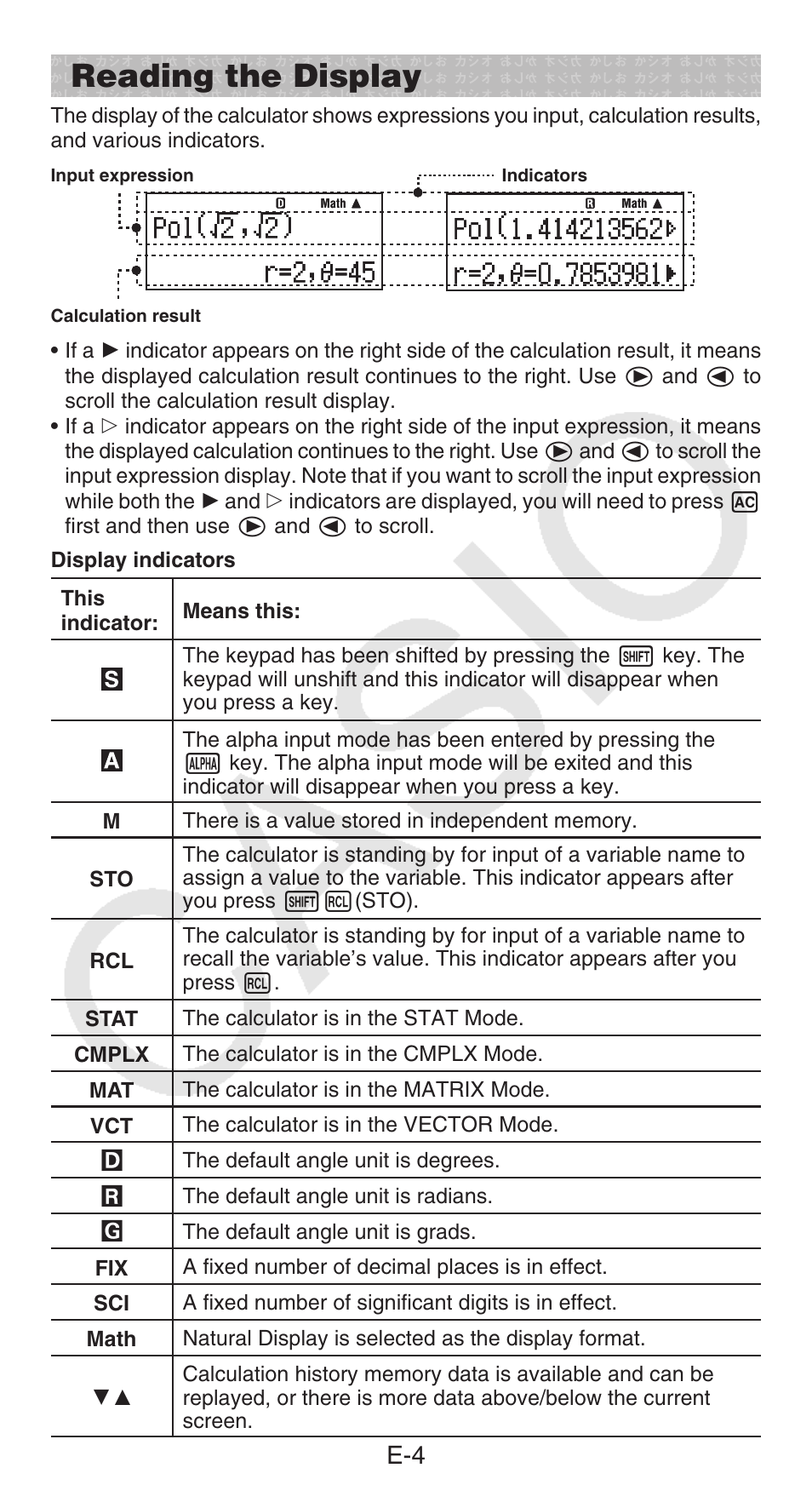 Reading the display | Casio fx-115ES PLUS User Manual | Page 5 / 59