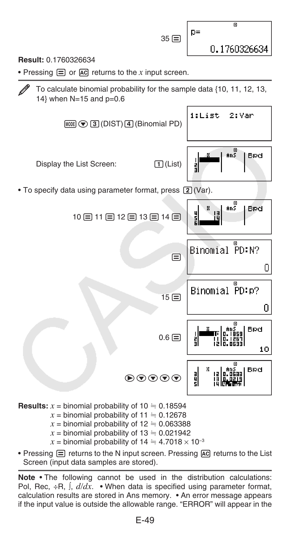 E-49, D/dx | Casio fx-115ES PLUS User Manual | Page 50 / 59