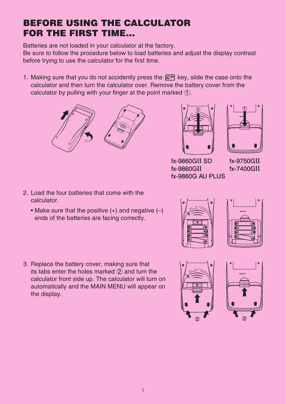 Before using the calculator for the first time | Casio FX-9750GII User Manual | Page 3 / 17