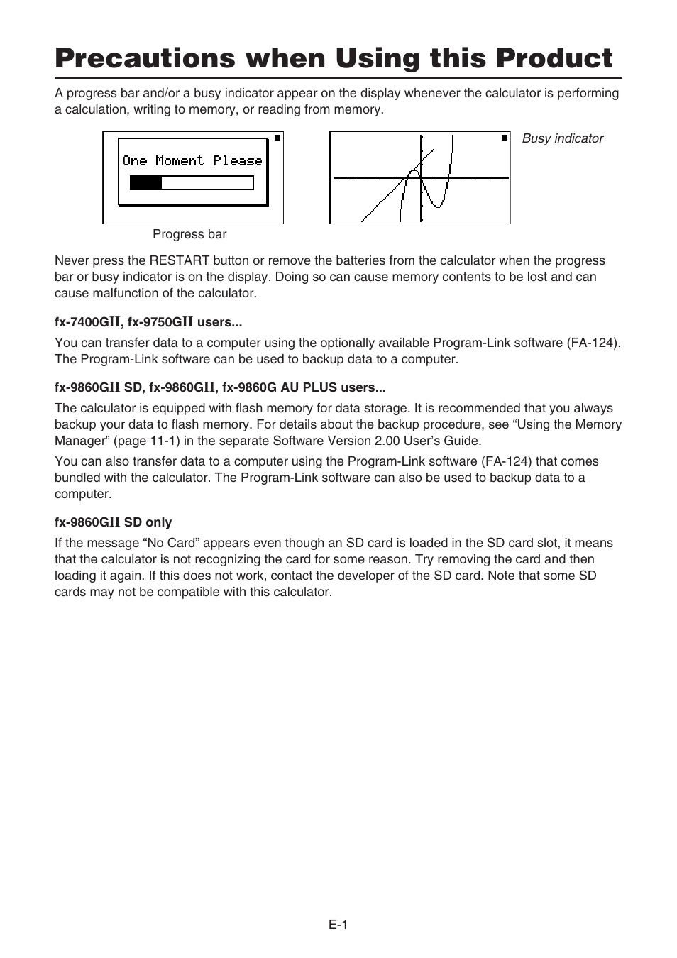 Precautions when using this product | Casio FX-9750GII User Manual | Page 5 / 17