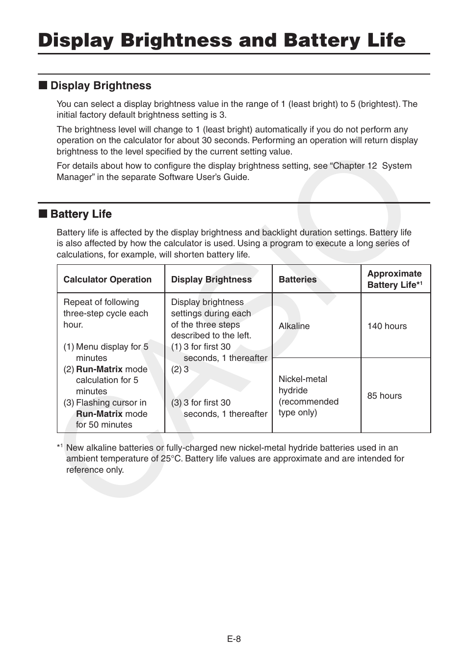 Display brightness and battery life, Casio | Casio FX-CG10 User Manual | Page 10 / 18