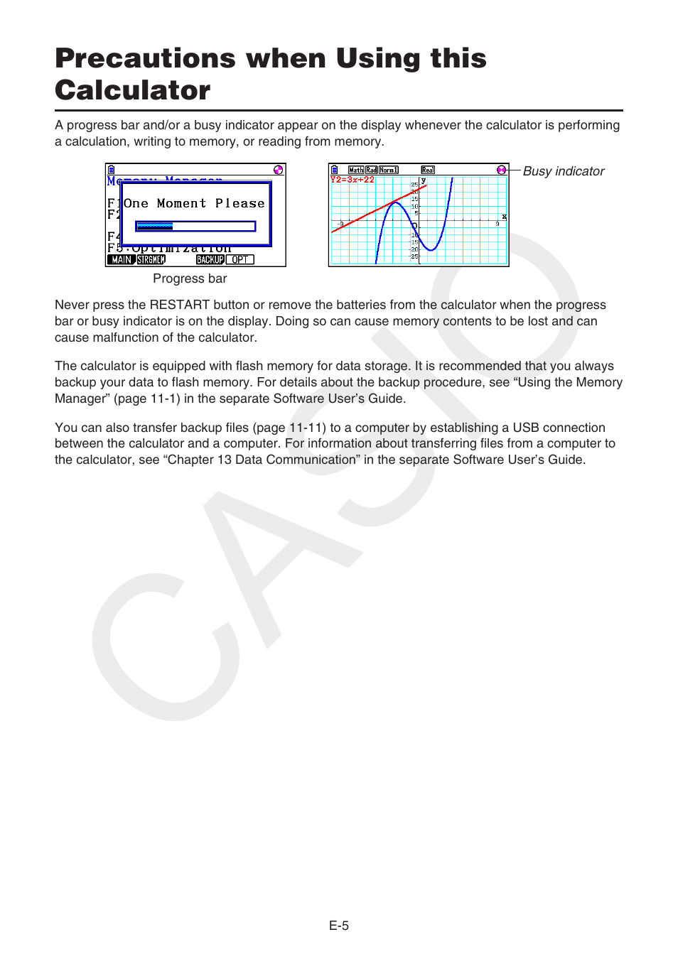 Precautions when using this calculator, Casio | Casio FX-CG10 User Manual | Page 7 / 18