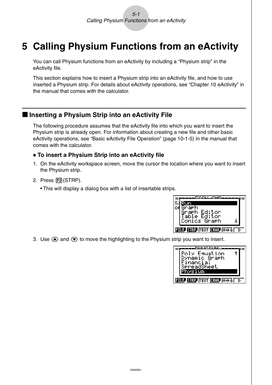 5 calling physium functions from an eactivity, Calling physium functions from an eactivity | Casio fx-9860G Physium User Manual | Page 16 / 20