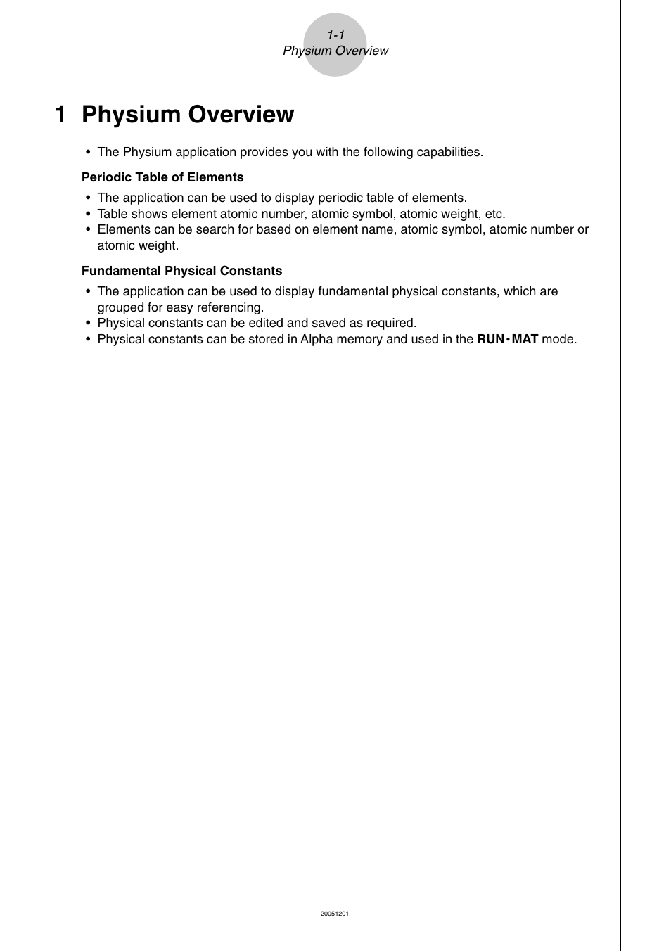 1 physium overview, Physium overview | Casio fx-9860G Physium User Manual | Page 3 / 20