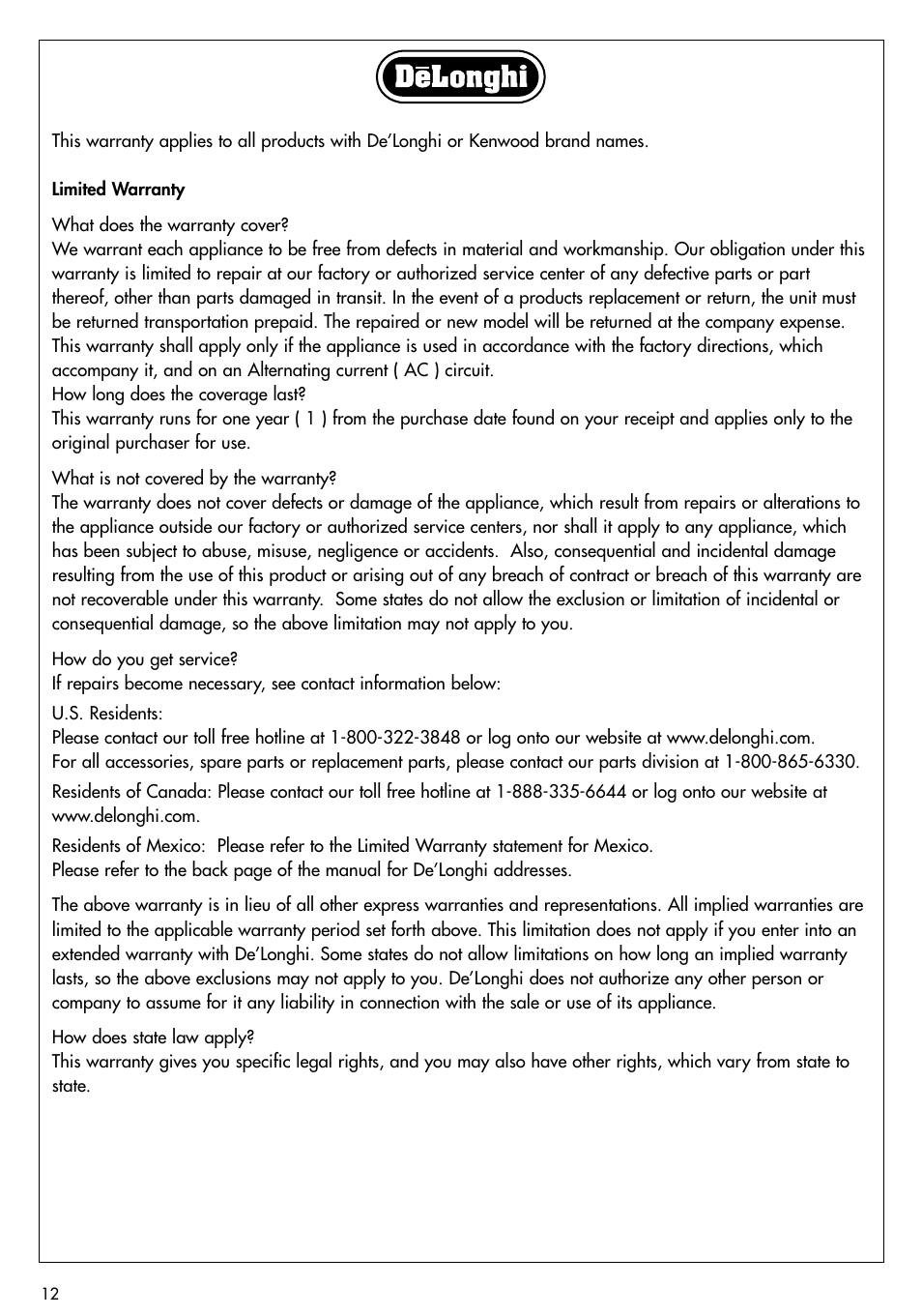 DeLonghi EC-702 User Manual | Page 12 / 13