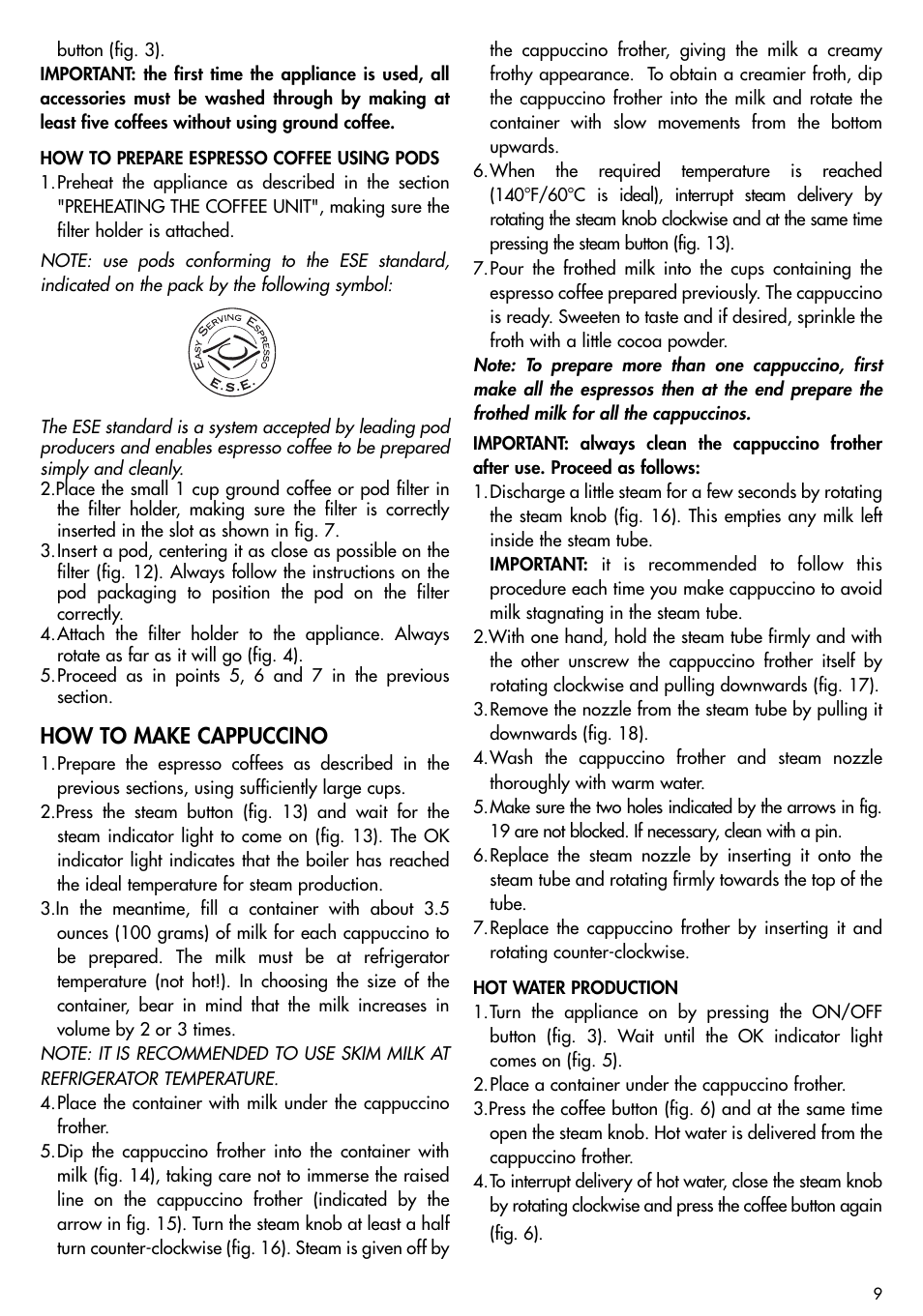 How to make cappuccino | DeLonghi EC-702 User Manual | Page 9 / 13