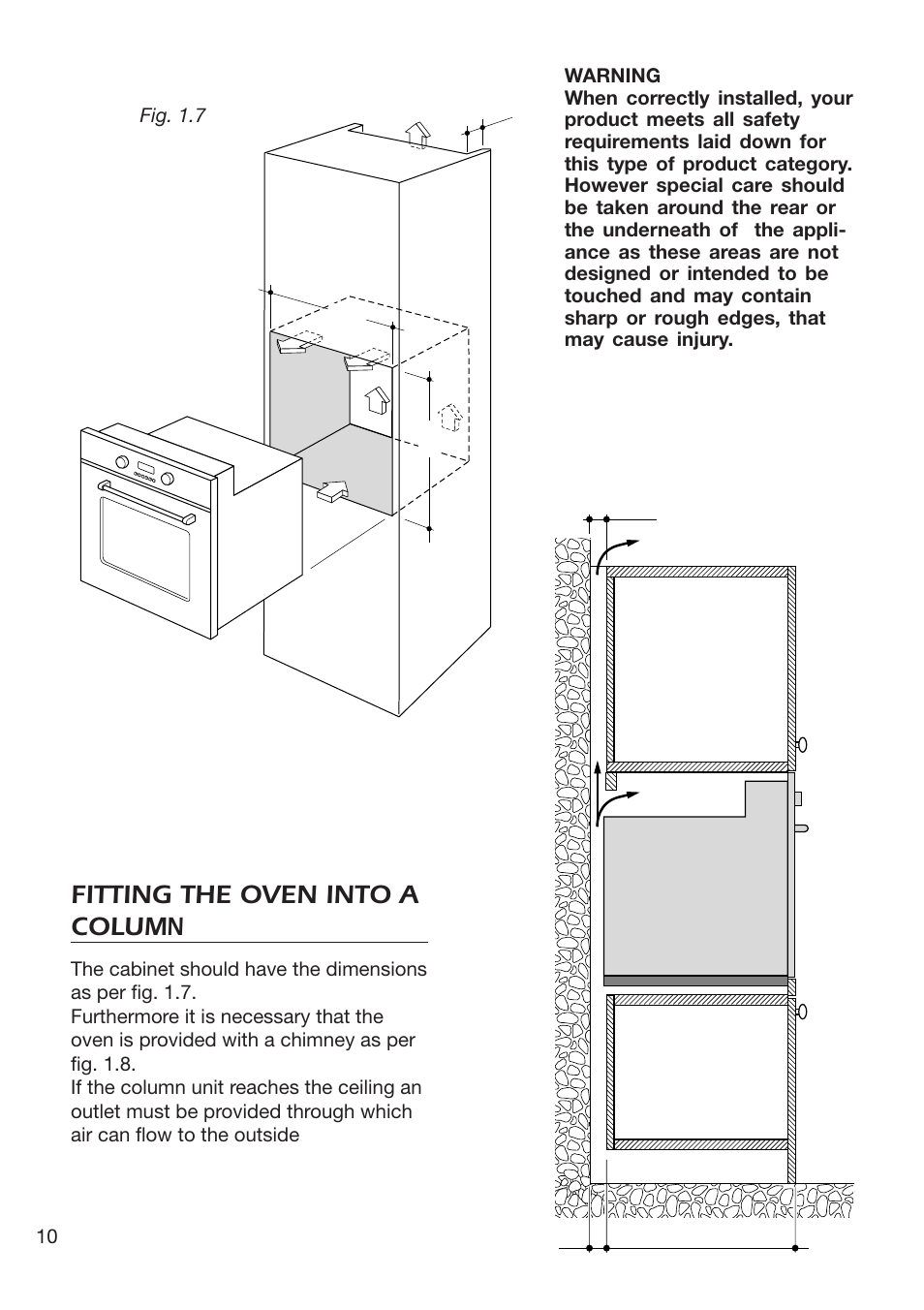 Fitting the oven into a column | DeLonghi EMFPS 60 B User Manual | Page 10 / 44