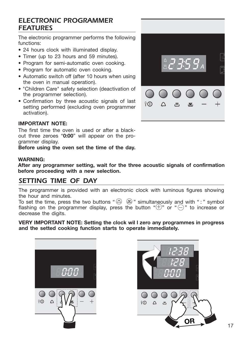 Or setting time of day, Electronic programmer features | DeLonghi EMFPS 60 B User Manual | Page 17 / 44