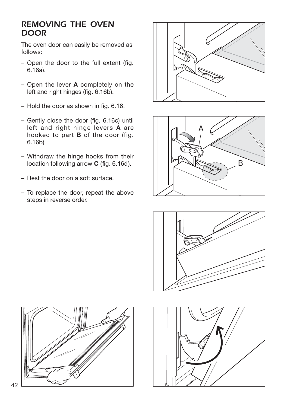 Removing the oven door | DeLonghi EMFPS 60 B User Manual | Page 42 / 44