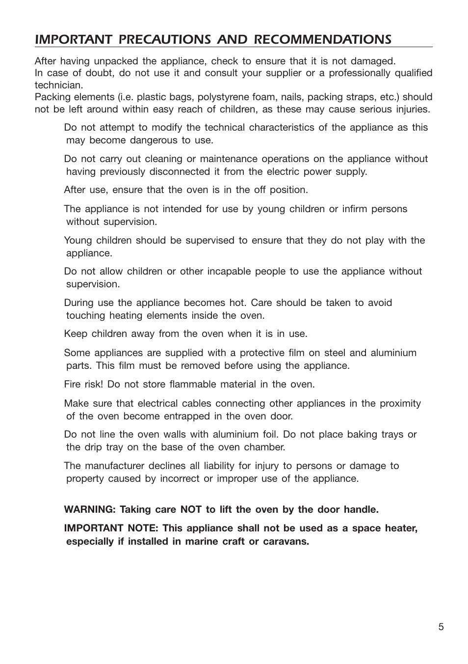 Important precautions and recommendations | DeLonghi EMFPS 60 B User Manual | Page 5 / 44