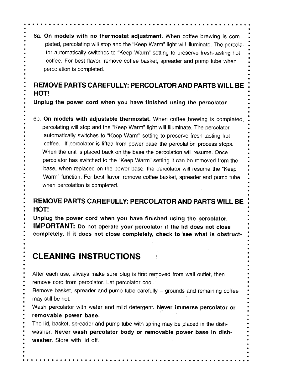 Cleaning instructions | DeLonghi DP60 User Manual | Page 6 / 7