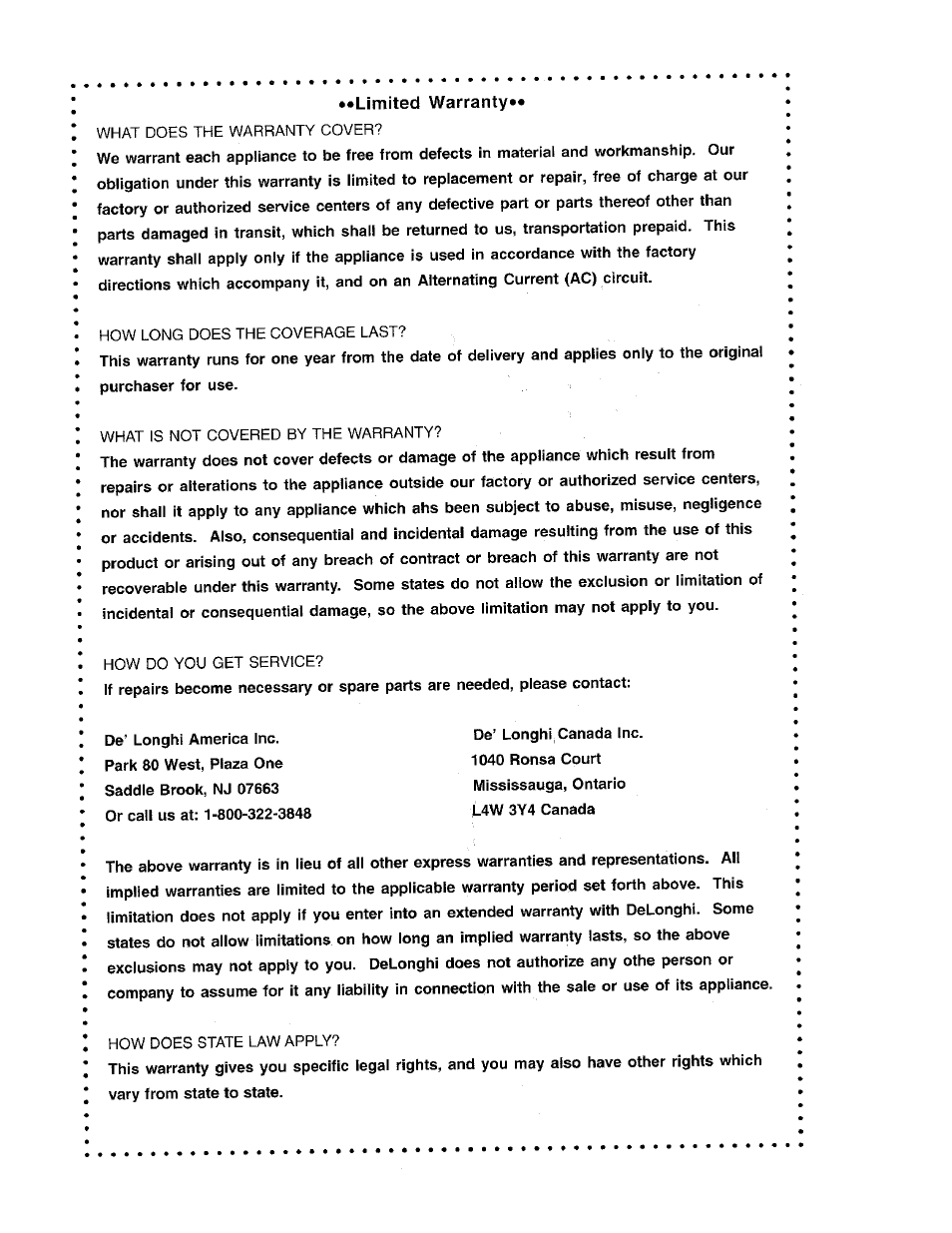 DeLonghi DP60 User Manual | Page 7 / 7