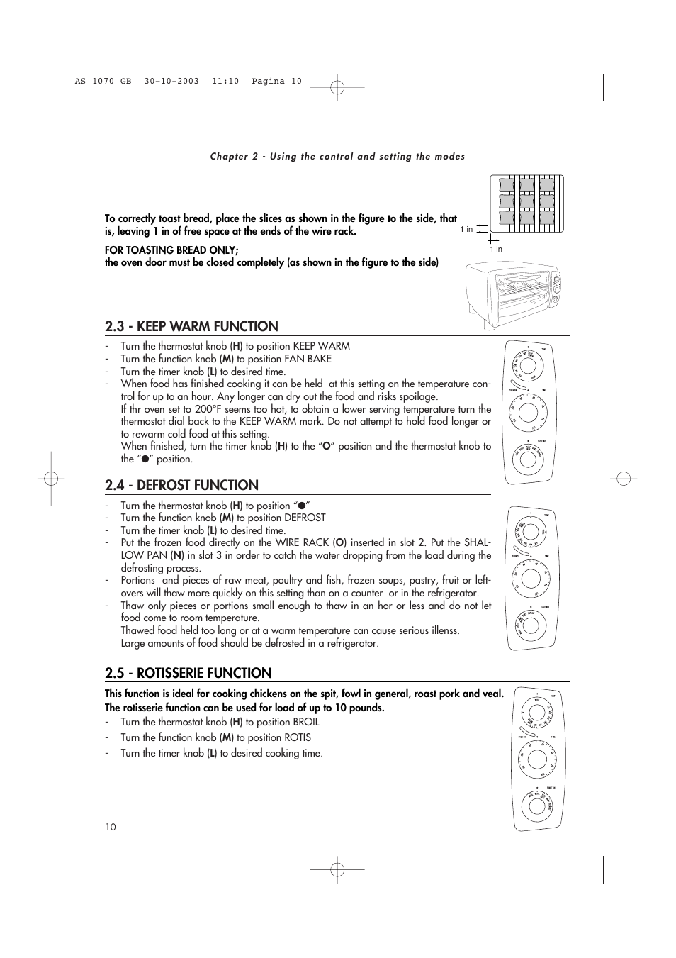 4 - defrost function 2.3 - keep warm function, 5 - rotisserie function | DeLonghi AS-1070 User Manual | Page 10 / 13