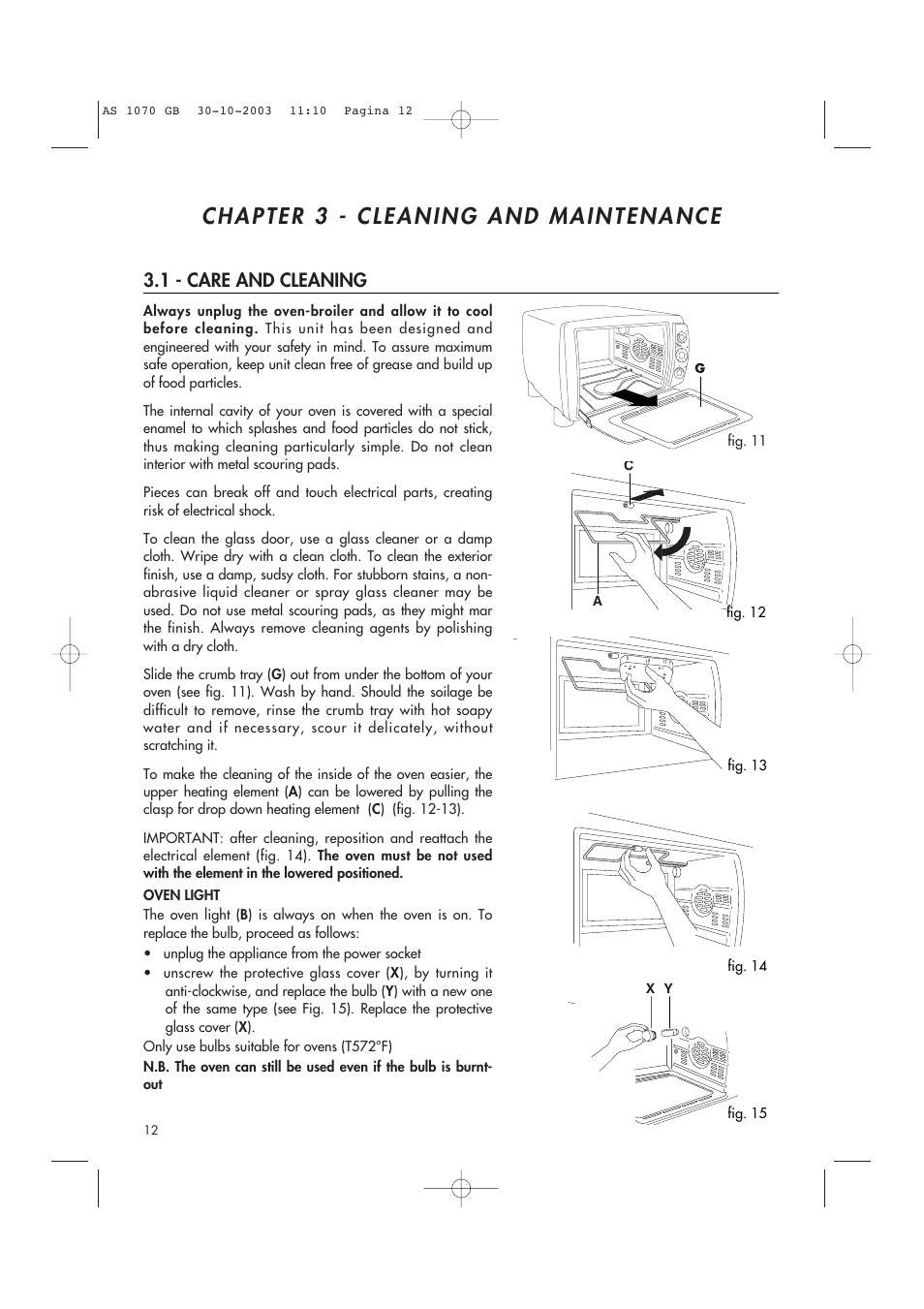 1 - care and cleaning | DeLonghi AS-1070 User Manual | Page 12 / 13