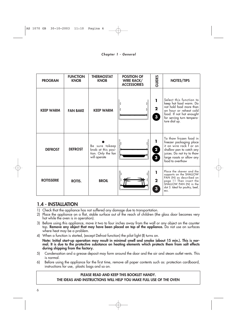 4 - installation | DeLonghi AS-1070 User Manual | Page 6 / 13