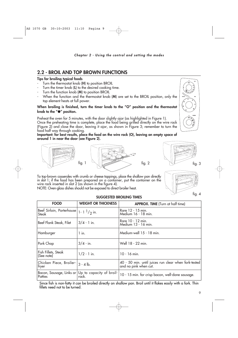 2 - broil and top brown functions | DeLonghi AS-1070 User Manual | Page 9 / 13