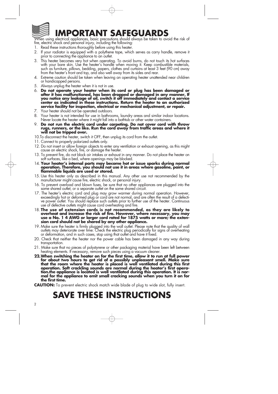 Important safeguards, Save these instructions | DeLonghi EW0507W User Manual | Page 2 / 7