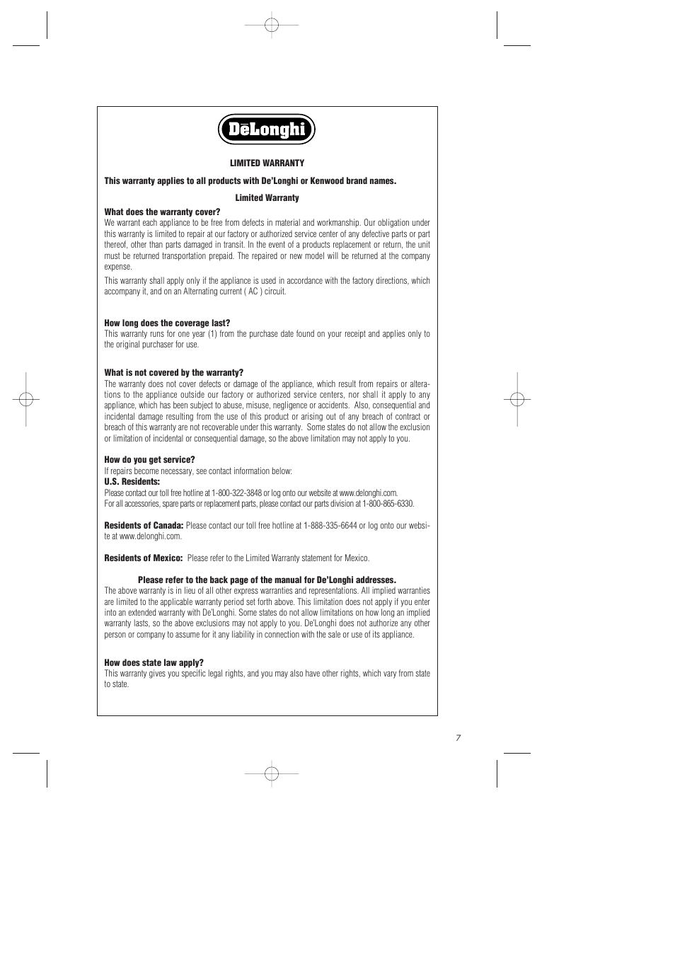 DeLonghi EW0507W User Manual | Page 7 / 7