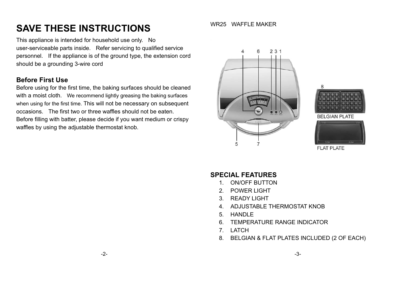 Save these instructions | DeLonghi W25 User Manual | Page 2 / 5