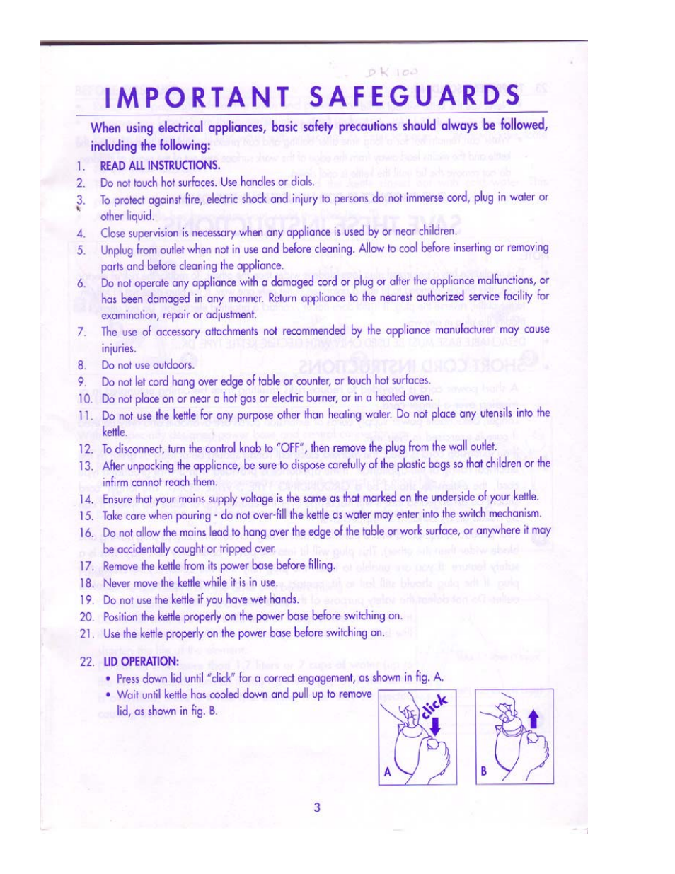 DeLonghi Cordless Kettle Builloire User Manual | Page 3 / 8