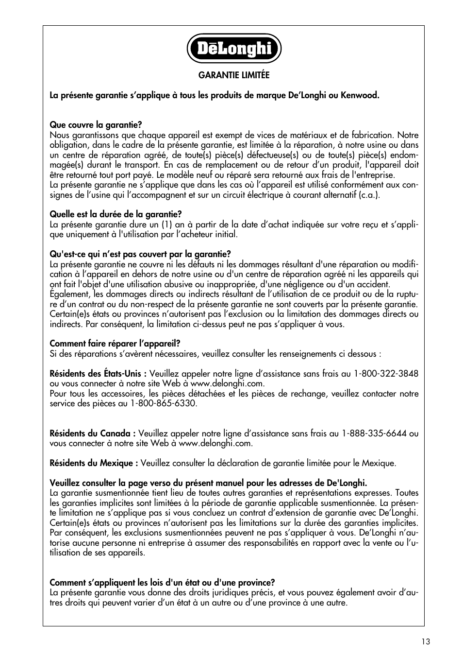 DeLonghi GM6000 User Manual | Page 13 / 20