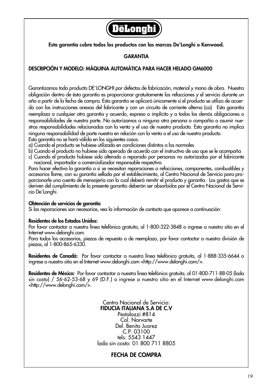 DeLonghi GM6000 User Manual | Page 19 / 20