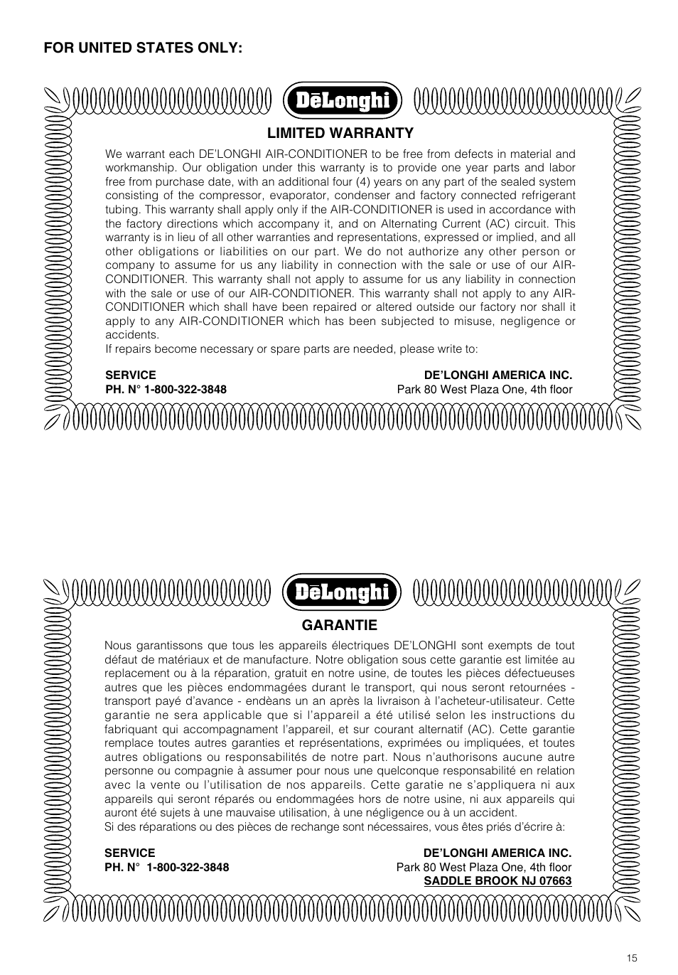 DeLonghi PAC GSR/MU User Manual | Page 15 / 15