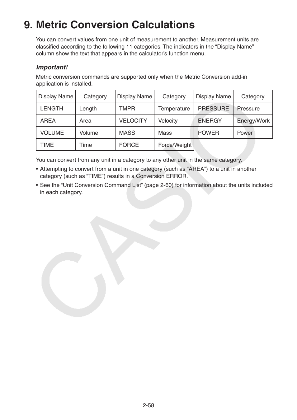 Metric conversion calculations, Metric, Conversion | Calculations | Casio FX-CG10 User Manual | Page 104 / 601