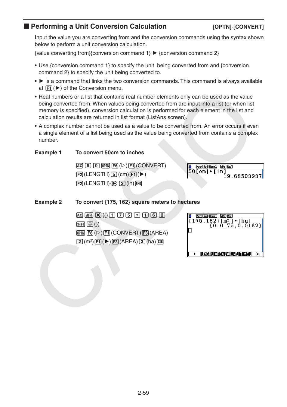 K performing a unit conversion calculation | Casio FX-CG10 User Manual | Page 105 / 601